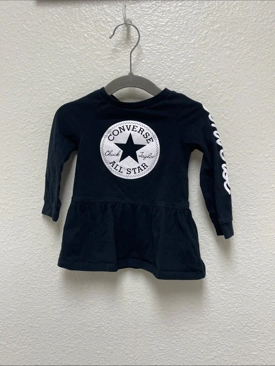 Converse Black Long-Sleeve Chuck Taylor All Star Peplum Baby 24 Months Dress