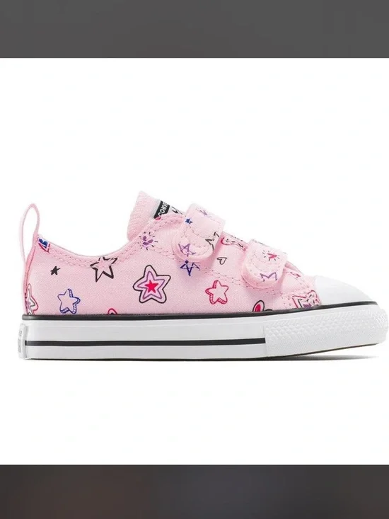Converse Kids Pink Doodle Star Print Velcro Toddler Sneakers