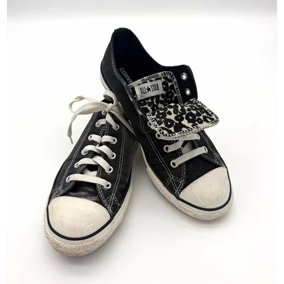 Converse All Star Youth Sz 4.5 Sneakers Black Sparkle/White Leopard