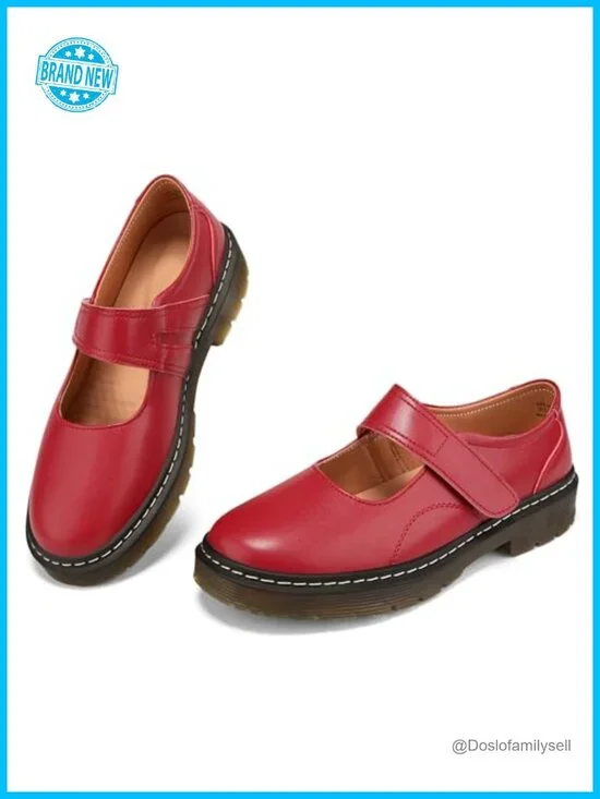 Genuine Leather Mary Jane Flats Memory Foam Arch Support Hook Loop
