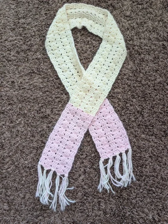 Handmade Pink and Cream Crochet Scarf