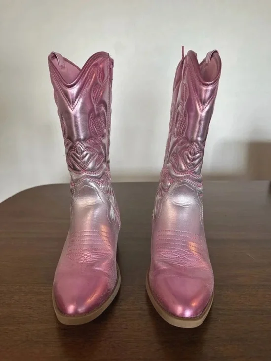Steve Madden Metallic Pink Western Cowboy Boots Girls Size 4