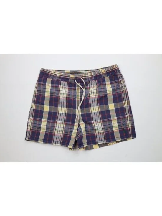 Vtg 90s Ralph Lauren Mens Medium Faded Rainbow Madras Plaid Lined Shorts Swim