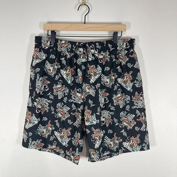 Cinch Swim Trunks Mens Large Black Western Cowboy NFR Rodeo Drawstring Shorts