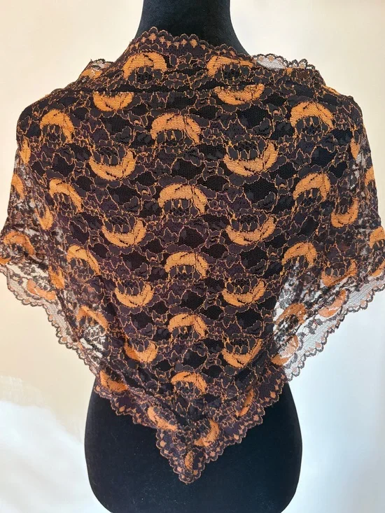 Vintage Lace Triangle Scarf Shawl Headscarf Shoulder Wrap Black Orange Gothic