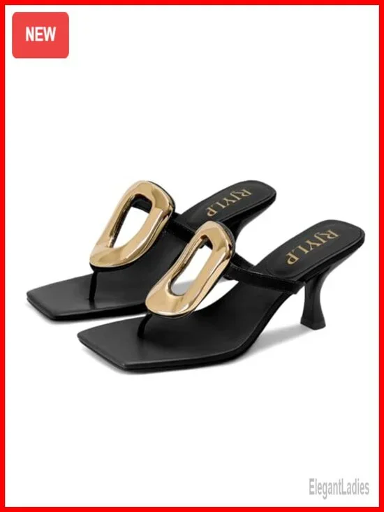 Kitten Heel Thong Sandals Square Toe Slingback Slip On Dressy Summer