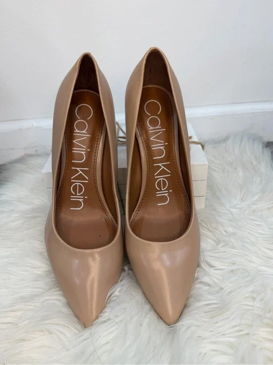 Calvin Klein Taupe Pointed-Toe Leather Pumps