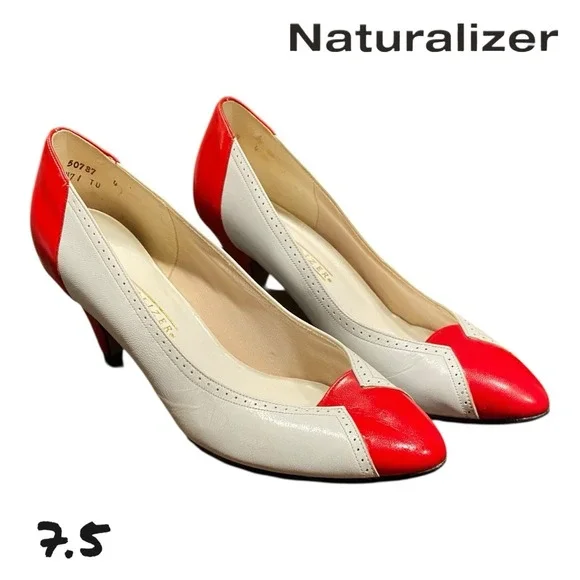 Vintage Naturalizer‎ Women's Heels Size 7.5 Red White Pump