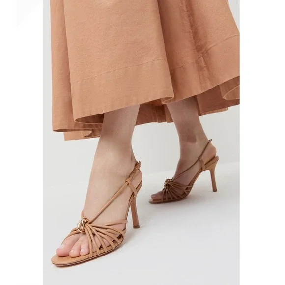 Loeffler Randall Mareka Leather Strappy Slingback Stiletto Heels in Dune Size 8