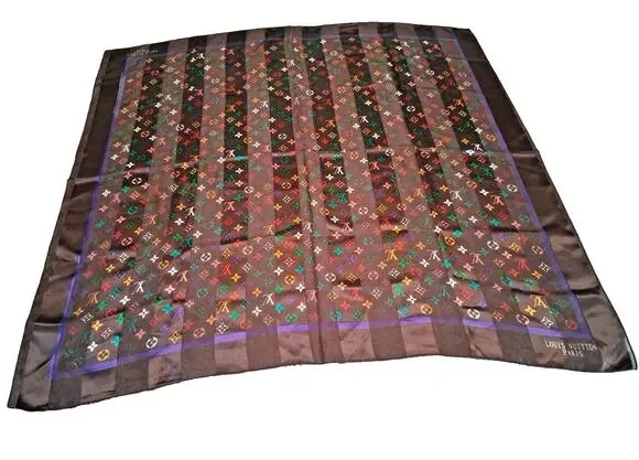 Louis Vuitton Multicolor Monogram Oversized Silk Scarf 38x39 Brown Purple LV
