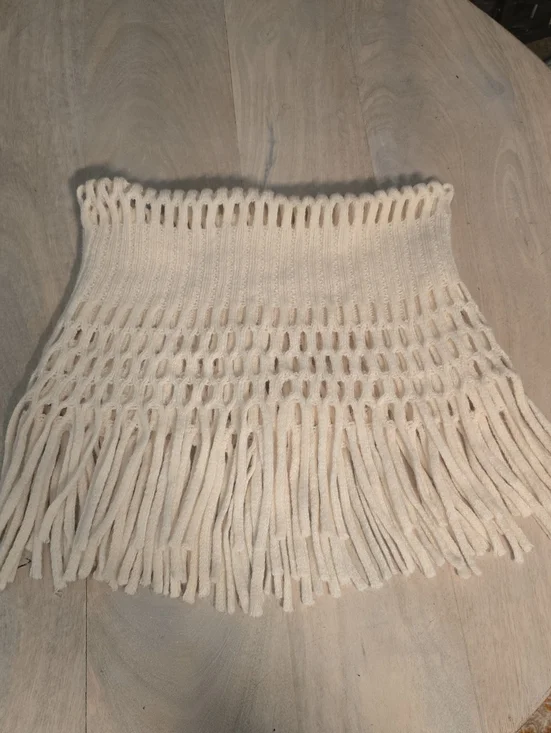 Cream Open Knit Fringe Cowl Scarf Neck Warmer Boho Snood Collar