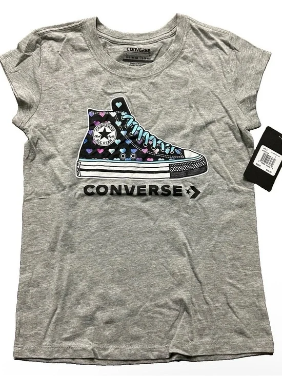 Girls Converse Grey Short Sleeve Top Shirt Size Large (12/13Y)