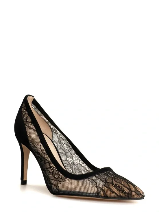 L'AGENCE Simone Black Lace Pointed Toe Heels
