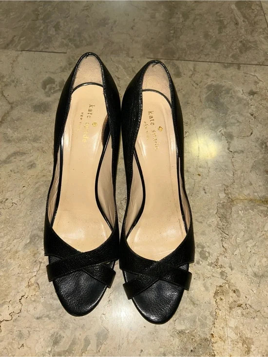 kate spade Black Leather Crisscross Peep-Toe Heels 91/2