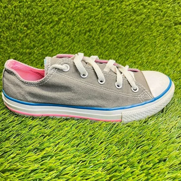 Converse All Star Double‎ Tongue Girls Size 3Y Gray Pink Athletic Shoes Sneakers