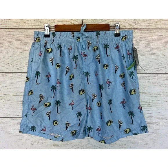 Burnside‎ Trunk Swim Shorts Mens XLarge Flamingo Blue Tropical Trunk Shorts New