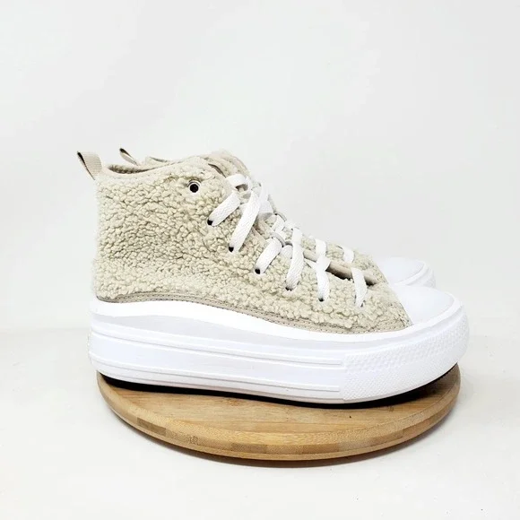 Converse Move Platform Sherpa Kids 2 Fluffy Fuzzy Chuck Taylor All Star Shoes