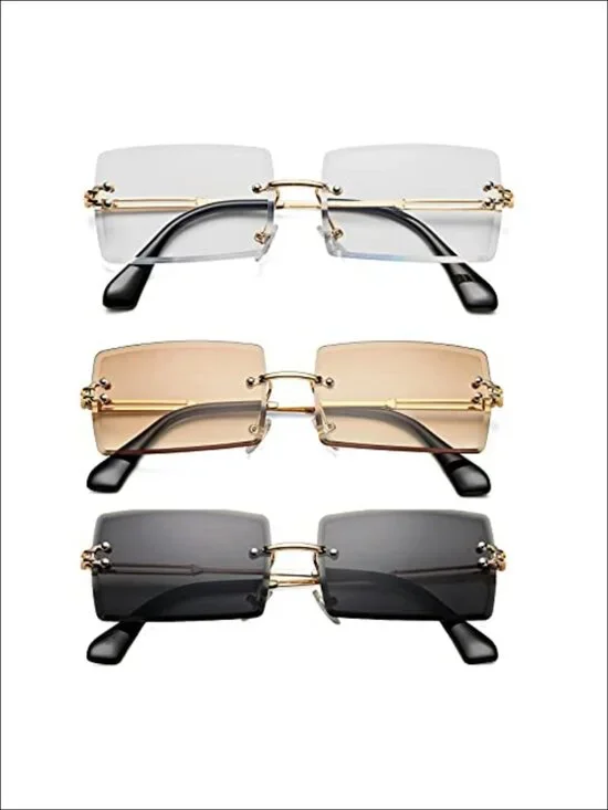 Rimless Rectangle Sunglasses UV400 Metal Frame Unisex Eyewear