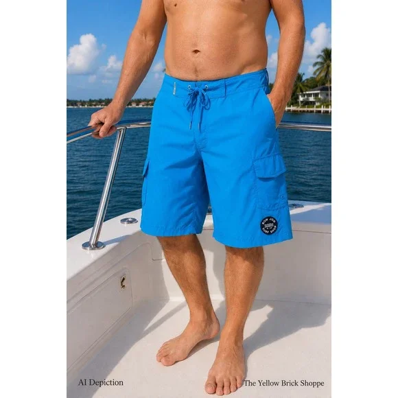 Ron Jon Surf Shop Board Shorts Men's 34 Blue Swim Trunks‎ Cargo 9