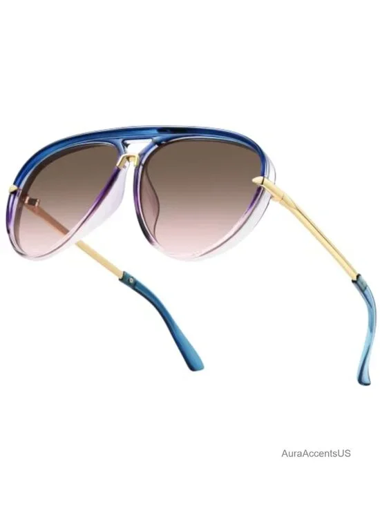 Oversized Retro Aviator Sunglasses UV400 Full-Frame Women