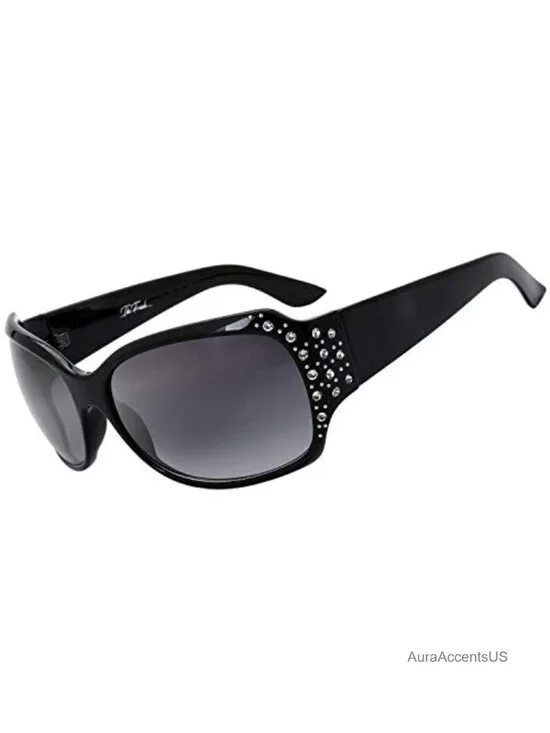 Oversized Rhinestone Sunglasses UV400 Wrap Around Gradient Lens Gift Box