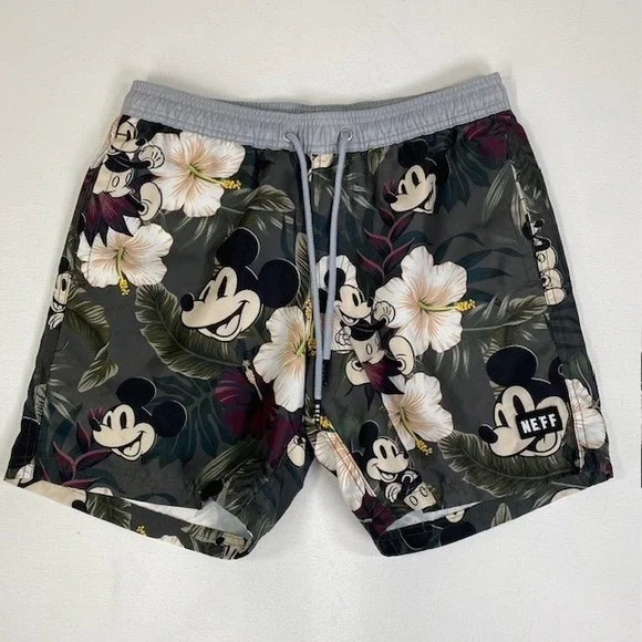 Neff‎ Disney Mickey Mouse Floral Swim Trunks Shorts Gray S