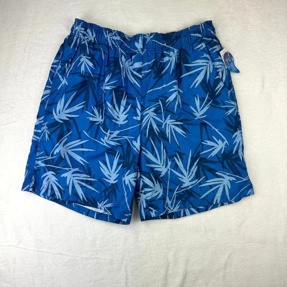 Wave Zone Swim Trunks Mens L Blue Tropical Palm Relaxed Board‎ Shorts Y2K