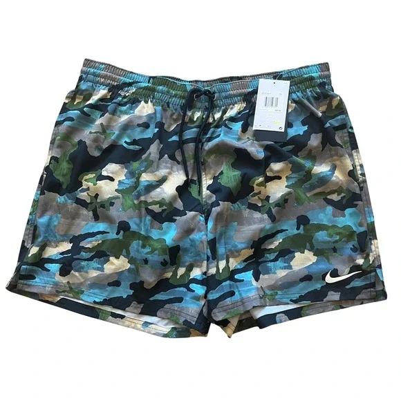 Nike Mens‎ Camo 5 Inch Volley Shorts Blue Green Swim Trunks NESSE548-001 XXL