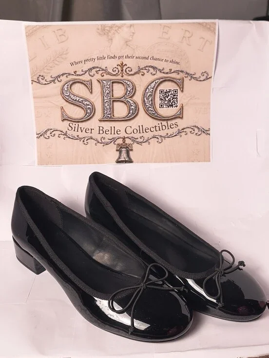 GAP Black Patent Bow Ballet Pumps Low Block Heel Women's Size 10