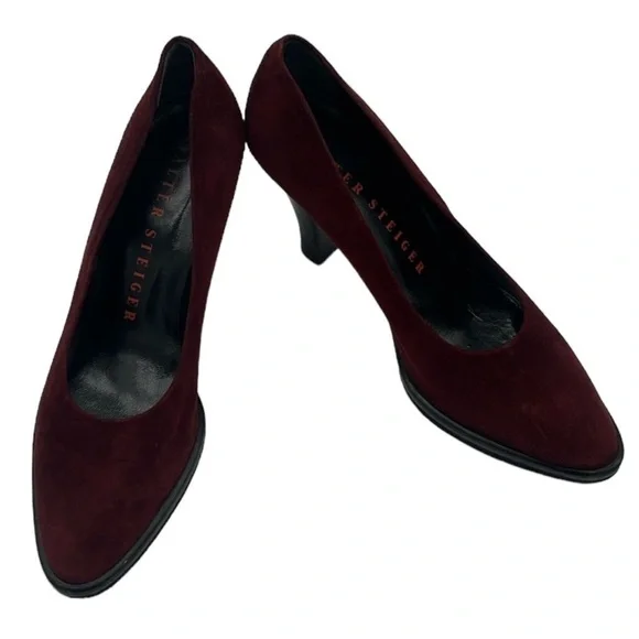 Walter Steiger Maroon Suede Almond Toe Heels Made in Italy Size 10 B BLEMISH