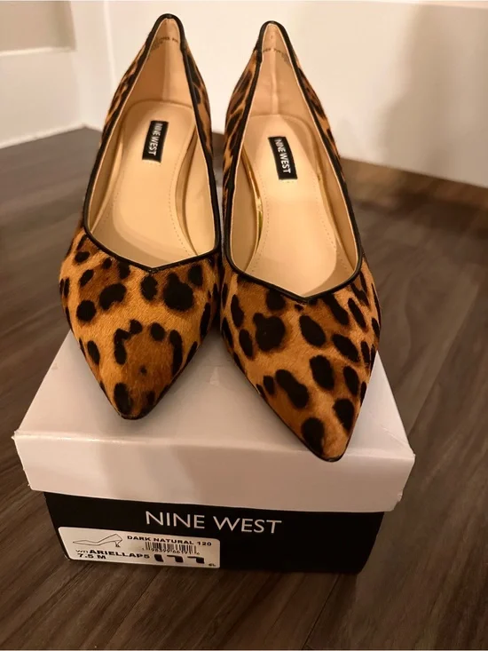 Nine West Leopard-Print Pointed Toe Flats in Brown and Black
