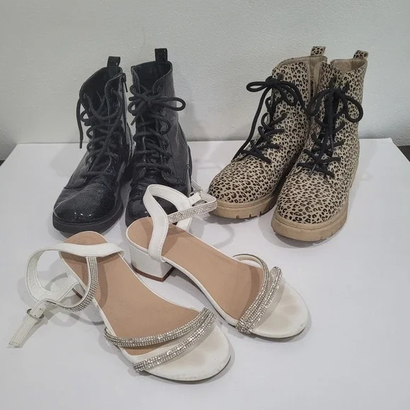Girls Shoe Bundle‎ Wonder Nation Glitter Boots Leopard Boots Rhinestone Sandals