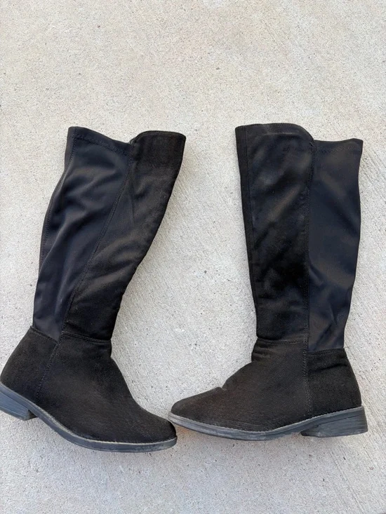 Girls' Black Tall Stretch Knee-High Boots
