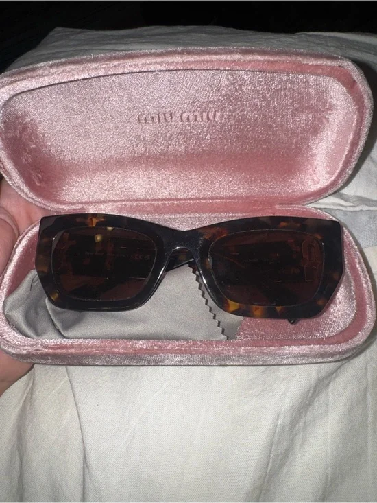Miu Miu Tortoiseshell Rectangular Sunglasses with Dark Brown Lenses
