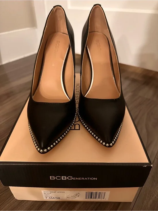BCBGeneration Black Pointed Toe Stud-Trim Pumps