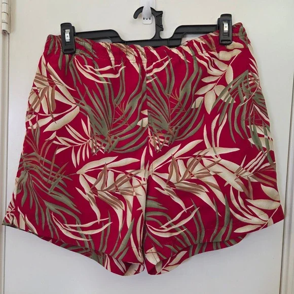 Paradise Coves Mens Red Tropical Palm Leaf Print Swim Trunks Mesh Lined Size M