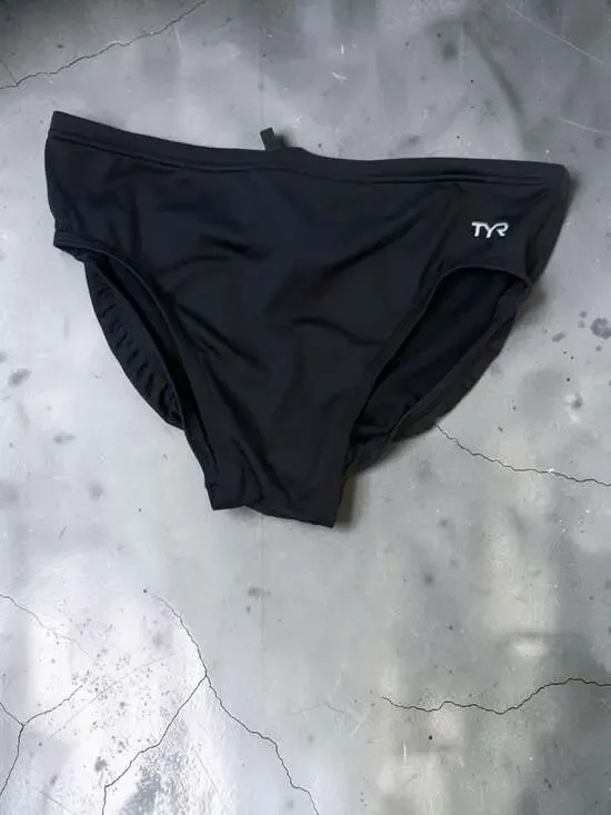 TYR Men's Solid Racer Swim Briefs, Black, Size 36