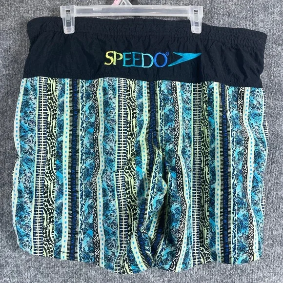 VTG Speedo Swim Trunks Mens Large Blue Geometric‎ Spell Out 90s Surf Beach Retro