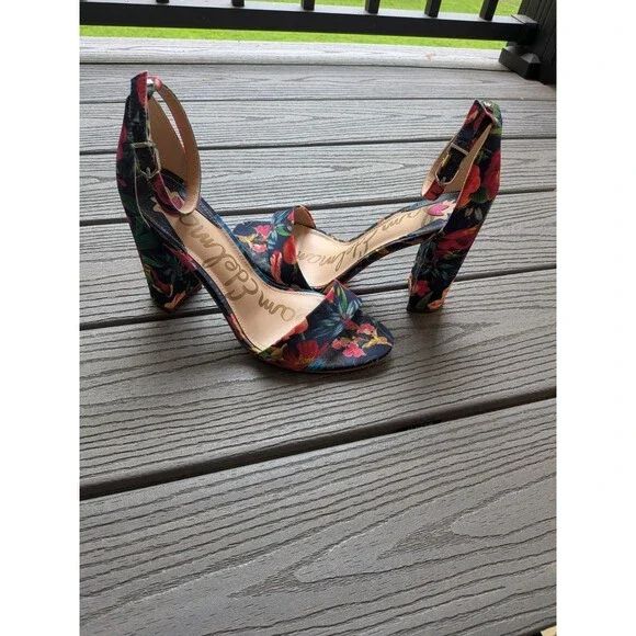 Sam Edelman Yaro Women's 8M Block Heeled Ankle Strap Pump Tropical Floral Sandal