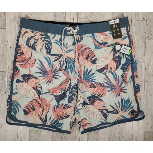 Salty Crew Men's Boardshorts Size 38 Swim Shorts Leaf Print Quick Dry NEW