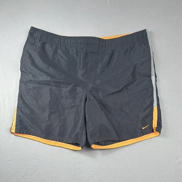 Nike swim trunks boardshorts, lined, drawstring, grey orange, men's large