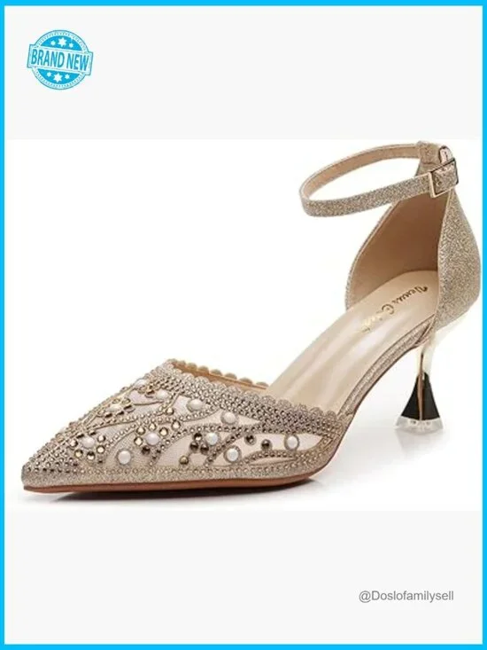 Stunning Slingback Pump Kitten Heel Studded Party Wedding Pointed Toe Adjustable