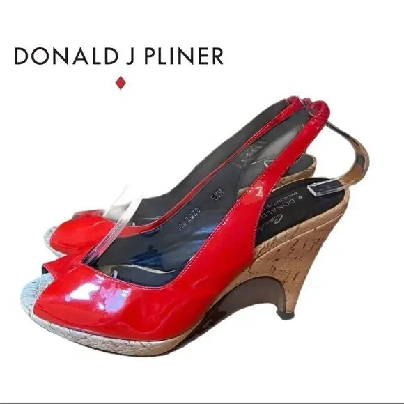 Donald J Pliner Red Patent Leather Peep Toe Heels 5.5