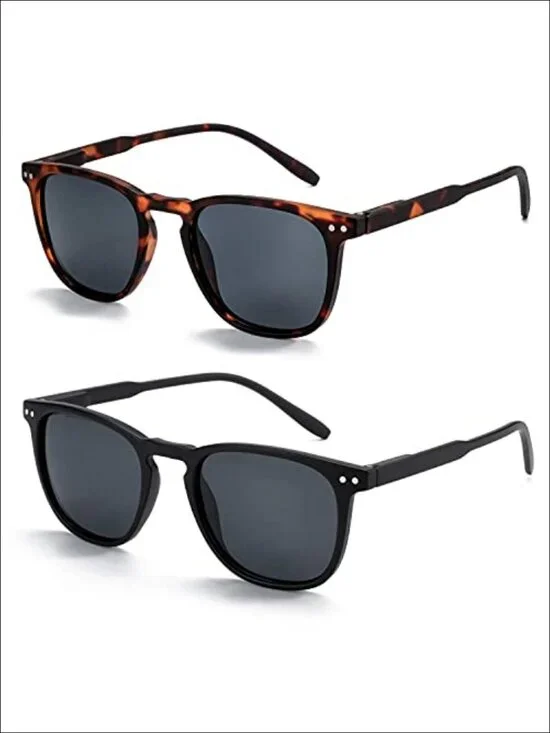 Polarized Sunglasses 2 Pack Retro Round Square Frames UV400