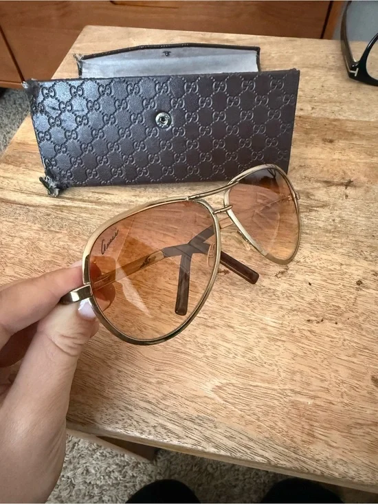 Vintage Gucci Aviator Gold Sunglasses with Brown Gradient Lenses