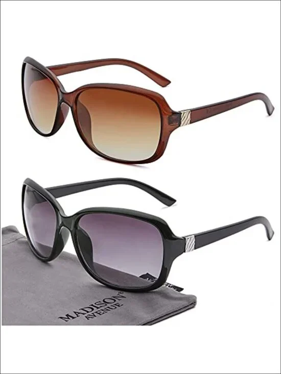 2 Pack Classic Vintage Sunglasses UV400 Protection Retro Square Women