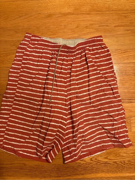L.L. Bean Men's Rust and Cream Striped Swim Trunks