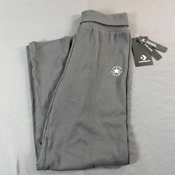 Converse Girls Ribbed Knit Wide Leg Pants Gray High Rise Fold Over Waist M 10-11