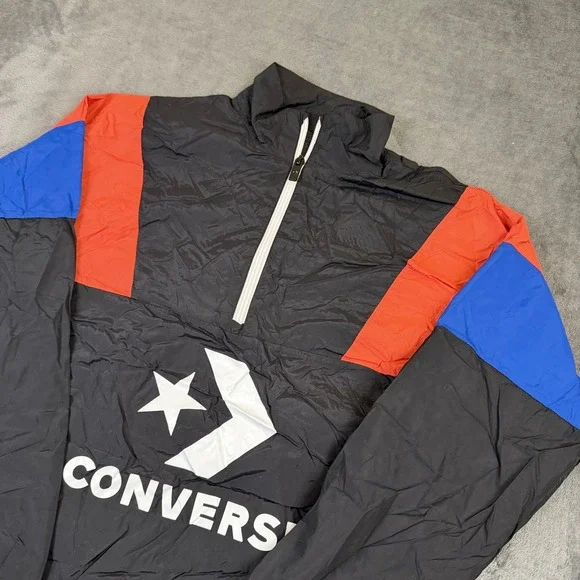 Converse Colorblock Windbreaker Kids Large Black Red Blue‎ Quarter Zip Anorak
