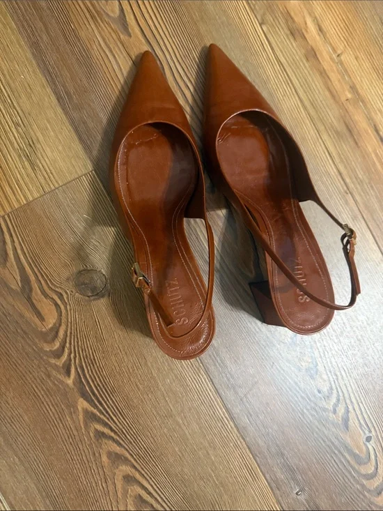 SCHUTZ Cognac Pointed Slingback Pumps